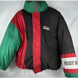 Vintage First Down Colorblock Reversible Duck Down Puffer Coat Mens L Heavy Ski